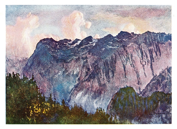 アルプス山中の白雲岩（水彩畫原色版）